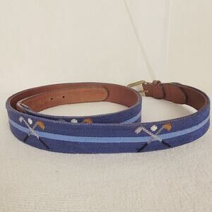 Smathers & Branson handstitched needlepoint blue crossed clubs belt size 38 Golf